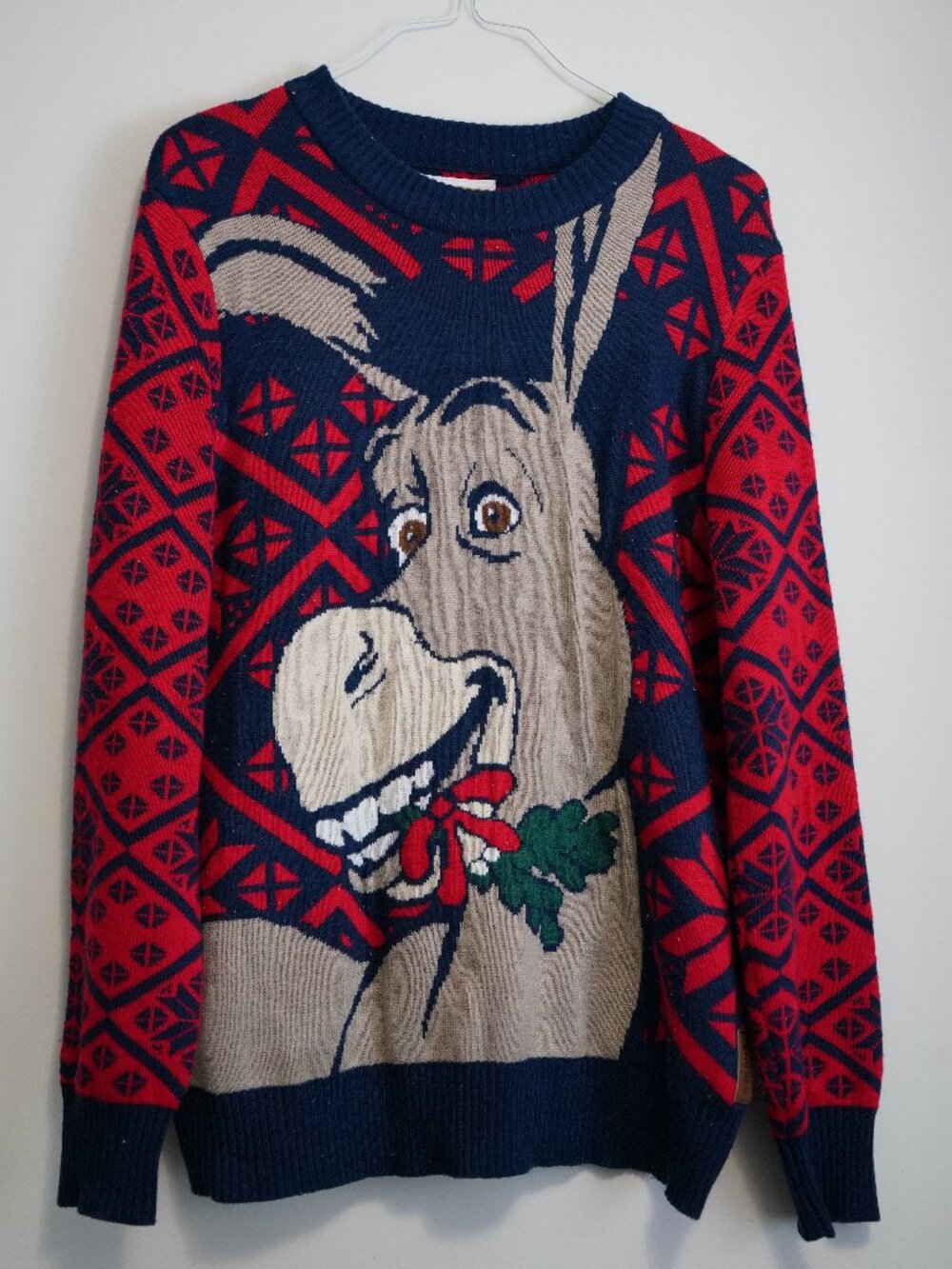 Tipsy Elves Donkey Holding Mistletoe Ugly Christmas Sweater-Mens XL-Shrek